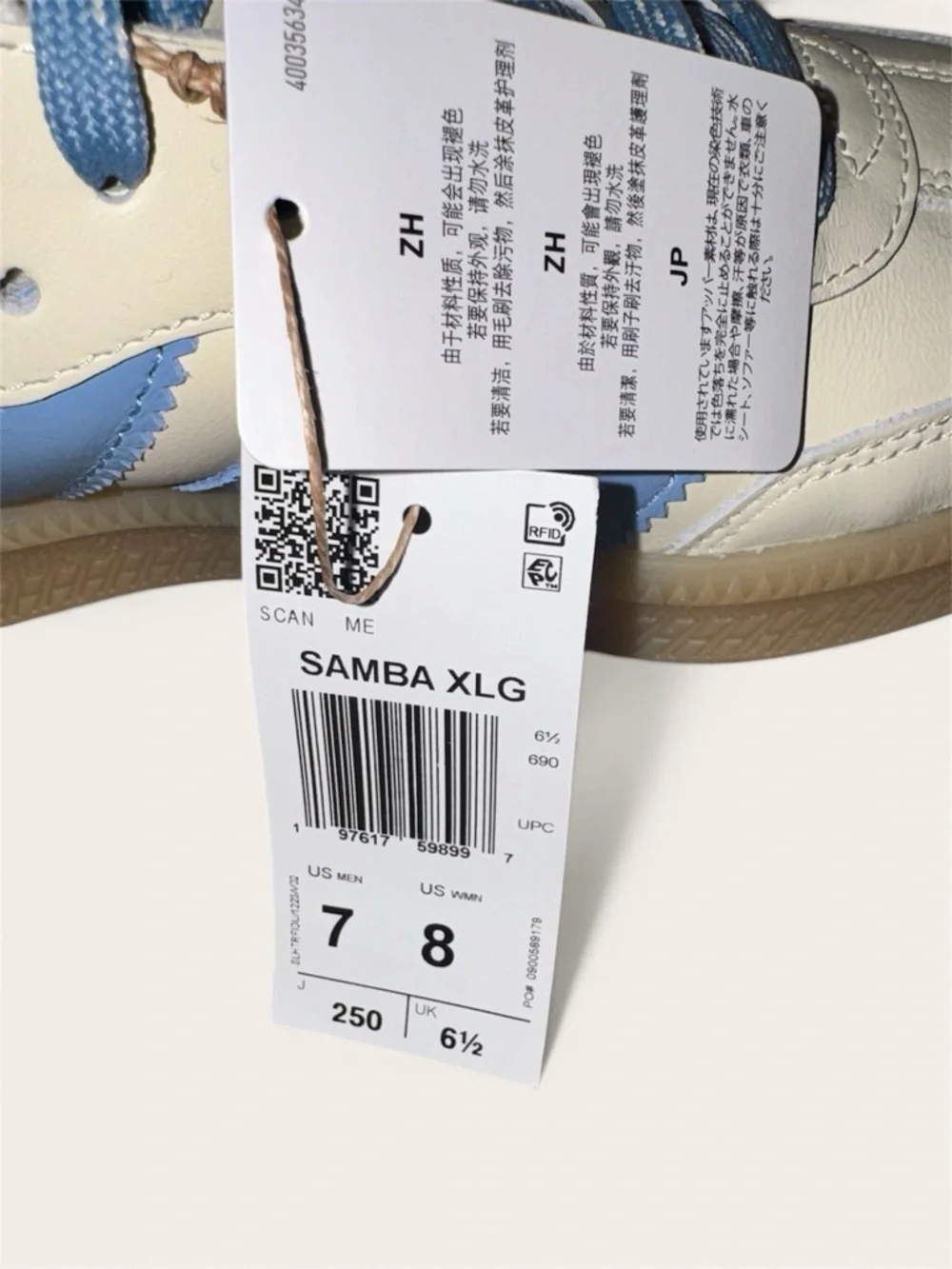 Adidas Cream & Light Blue Samba XLG 7M/8W